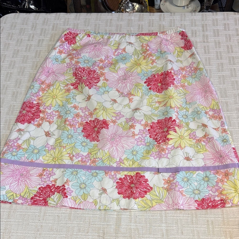 Garnet Hill Floral Midi Skirt in Pink and Yellow